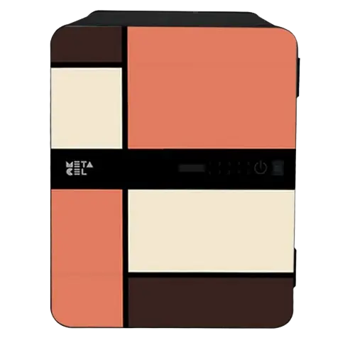 Caja fuerte grande metacel ALLEZ colores naranja, marfil, y franjas negras