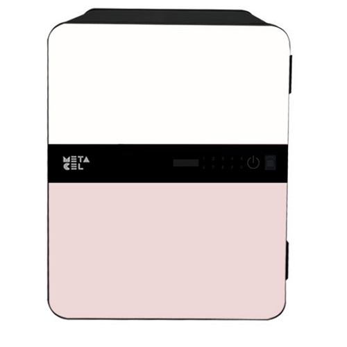 Caja fuerte Metacel allez, color marfil, rosado y franja intermedia negra