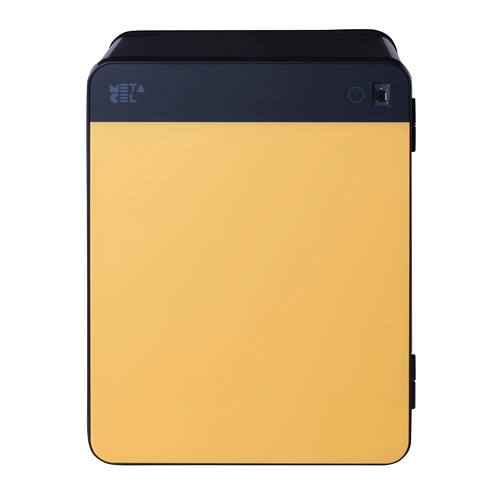 Caja fuerte metacel color amarillo fondo blanco