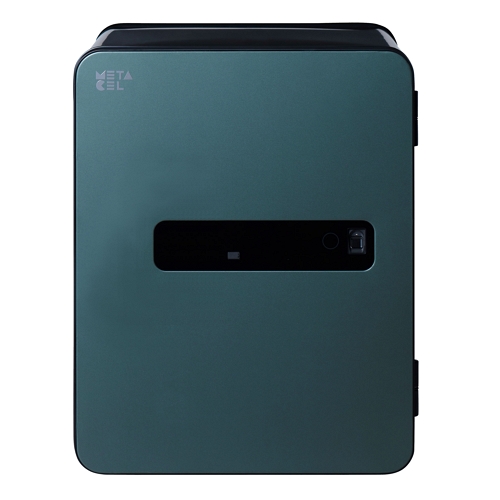 Caja fuerte Metacel, pret verde oscuro con fondo blanco