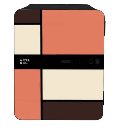 Caja fuerte grande metacel ALLEZ colores naranja, marfil, y franjas negras